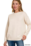 Zenana Melange Front Seam Round-Neck Sweater  Style Ratio
