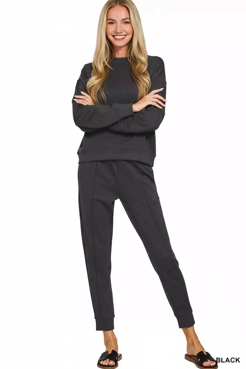 Zenana Scuba Mock Neck Sweatshirt and Joggers Set  Style Ratio