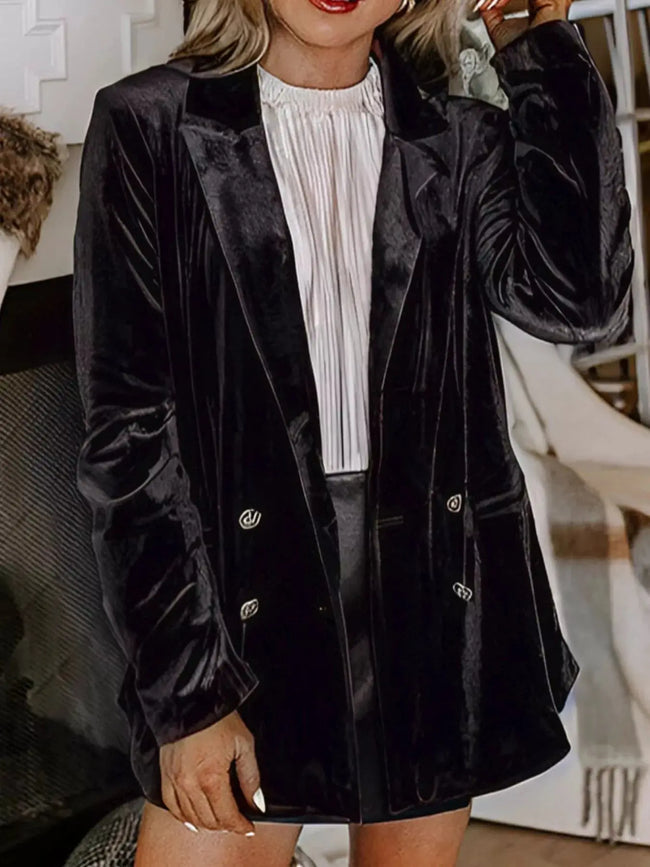 Velvet Lapel Collar Button Up Blazer  Style Ratio