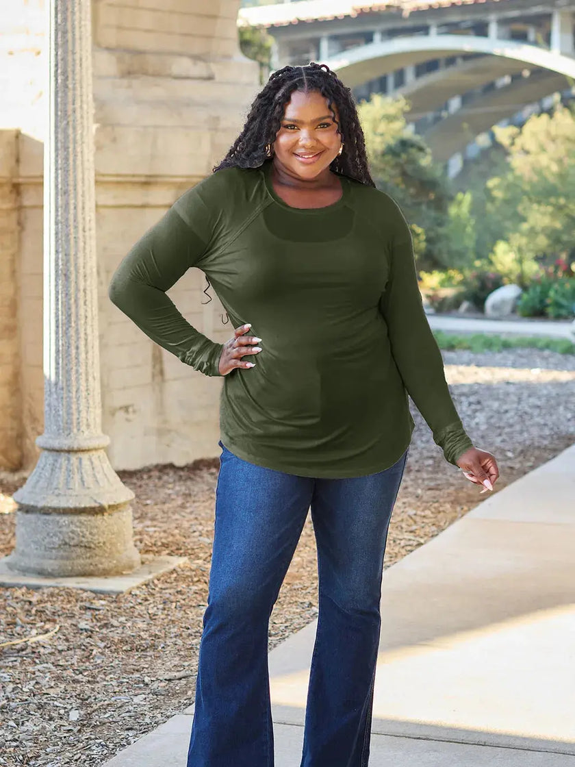 Basic Bae Full Size Round Neck Long Sleeve Shirt  Style Ratio