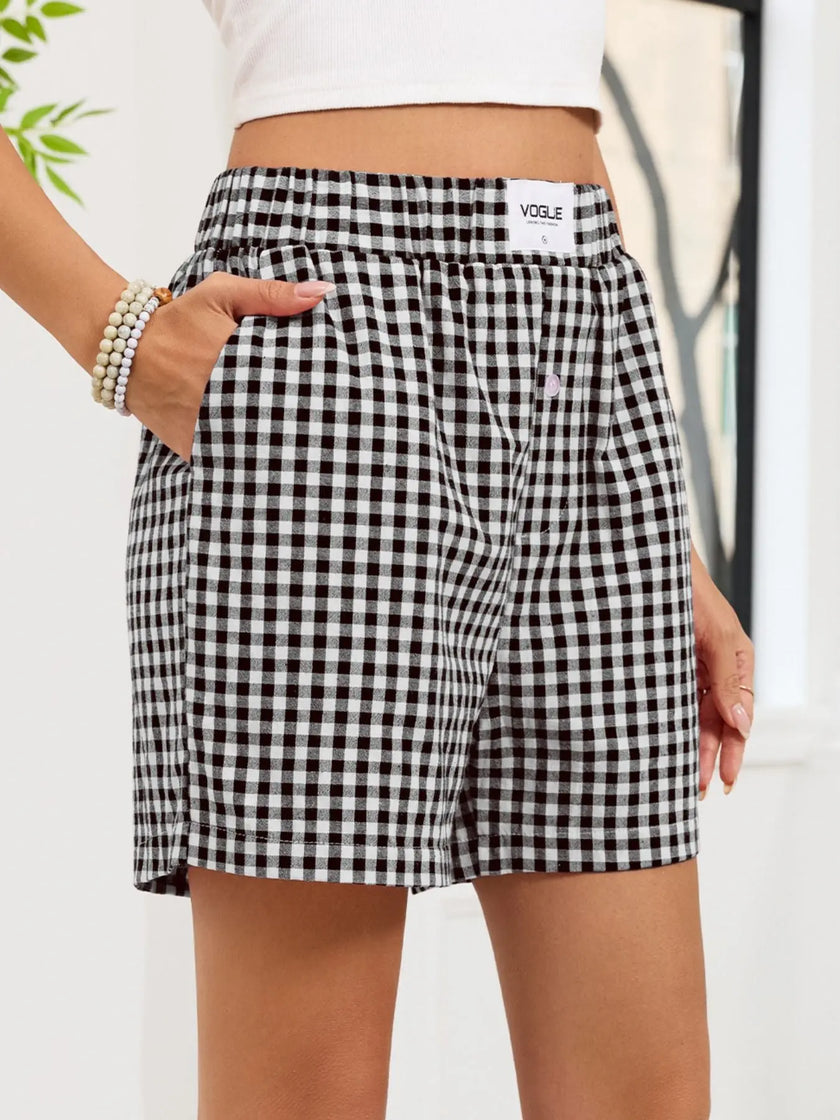 Gingham Elastic Waist Casual Shorts  Style Ratio