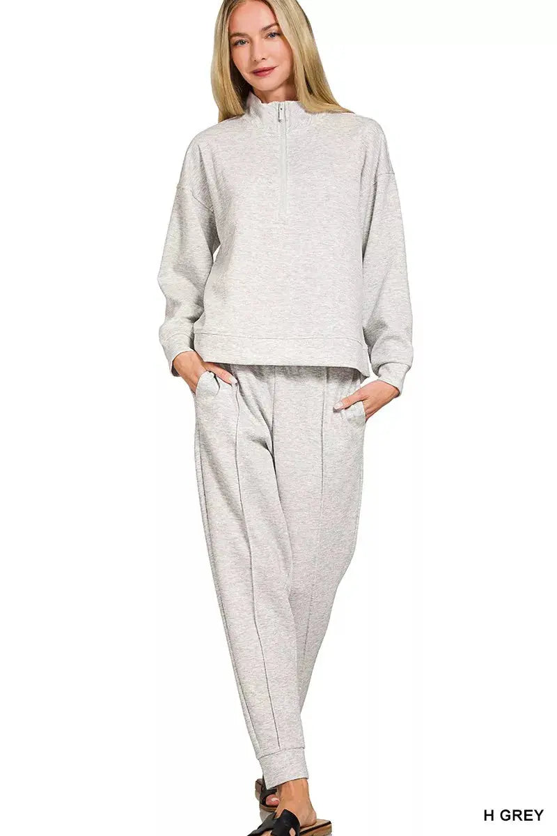 Zenana Scuba Half Zip Pullover and Jogger Set  Style Ratio