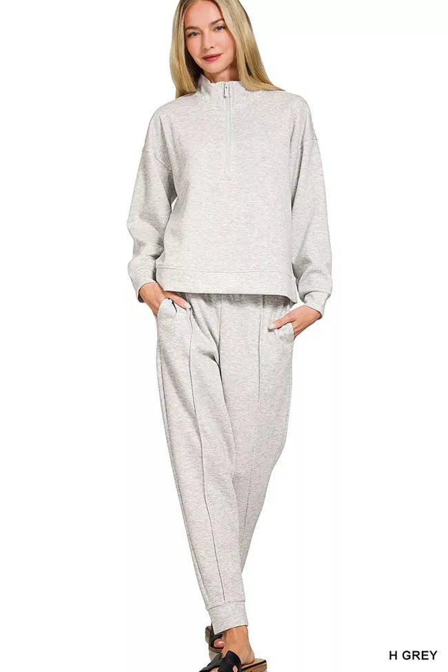 Zenana Scuba Half Zip Pullover and Jogger Set  Style Ratio