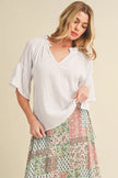Aemi + Co Side Slit Notched Ruffled Half Sleeve Blouse  Style Ratio