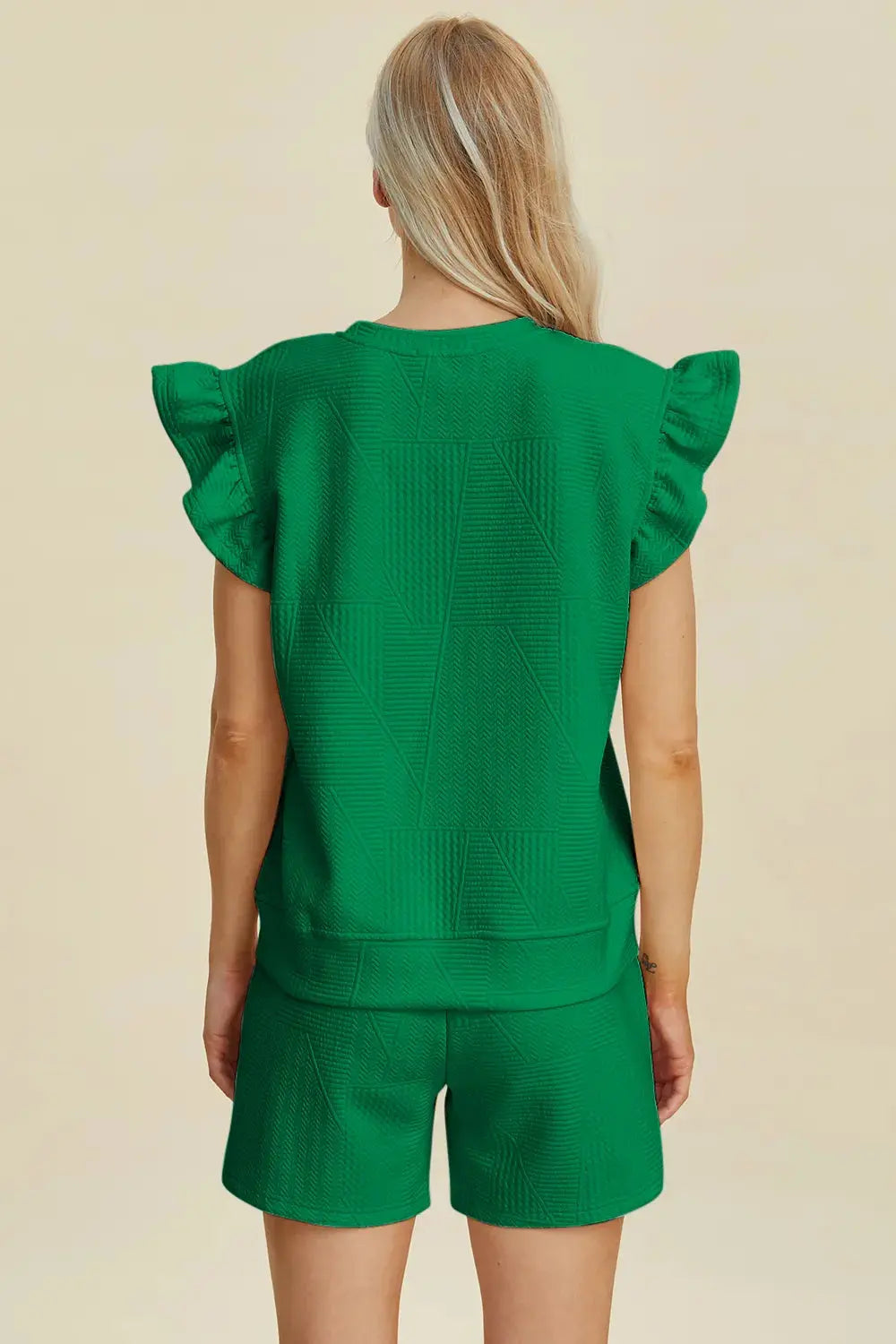 Double Take Full Size Texture Round Neck Ruffle Sleeve Top and Shorts Set  Style Ratio