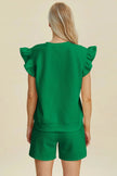 Double Take Full Size Texture Round Neck Ruffle Sleeve Top and Shorts Set  Style Ratio