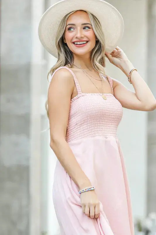 And The Why Smocking Open-Back Sleeveless Midi Dress  Style Ratio