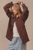 BiBi Quilted Wrinkle Gauze Long Sleeve Shacket  Style Ratio