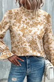 Floral Print Mock Neck Flounce Sleeve Blouse  Style Ratio