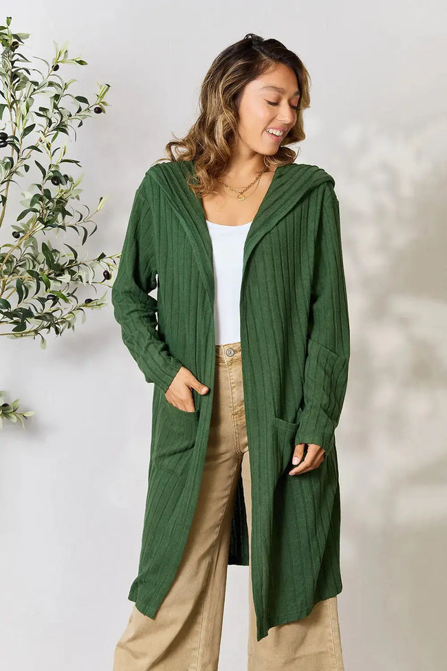 Basic Bae Full Size Hooded Sweater Cardigan  Style Ratio