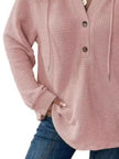 Full Size Button Detail Waffle Knit Hoodie  Style Ratio