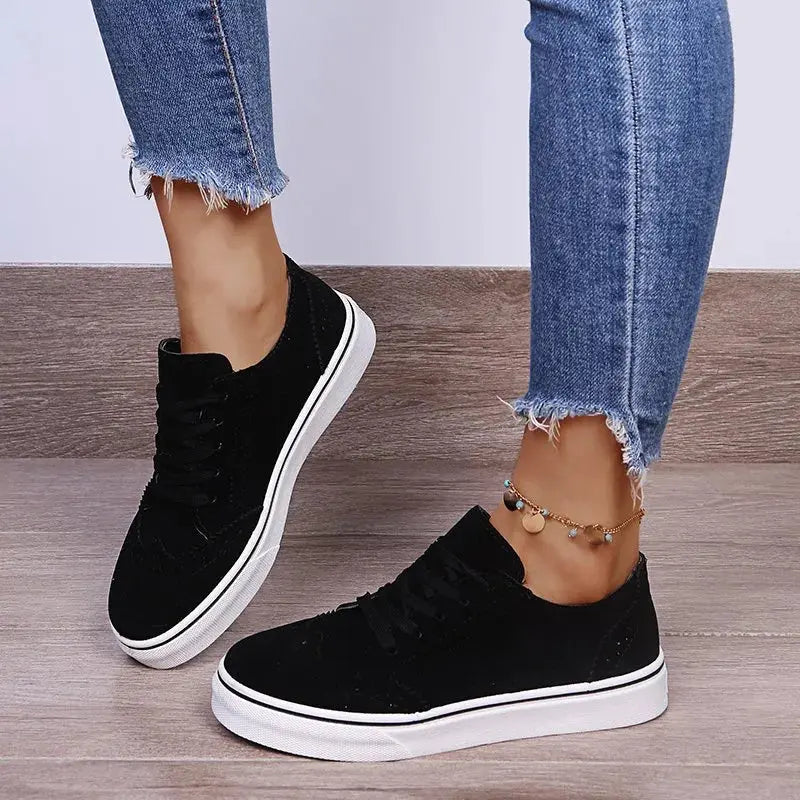 Lace-Up Suedette Flat Sneakers  Style Ratio
