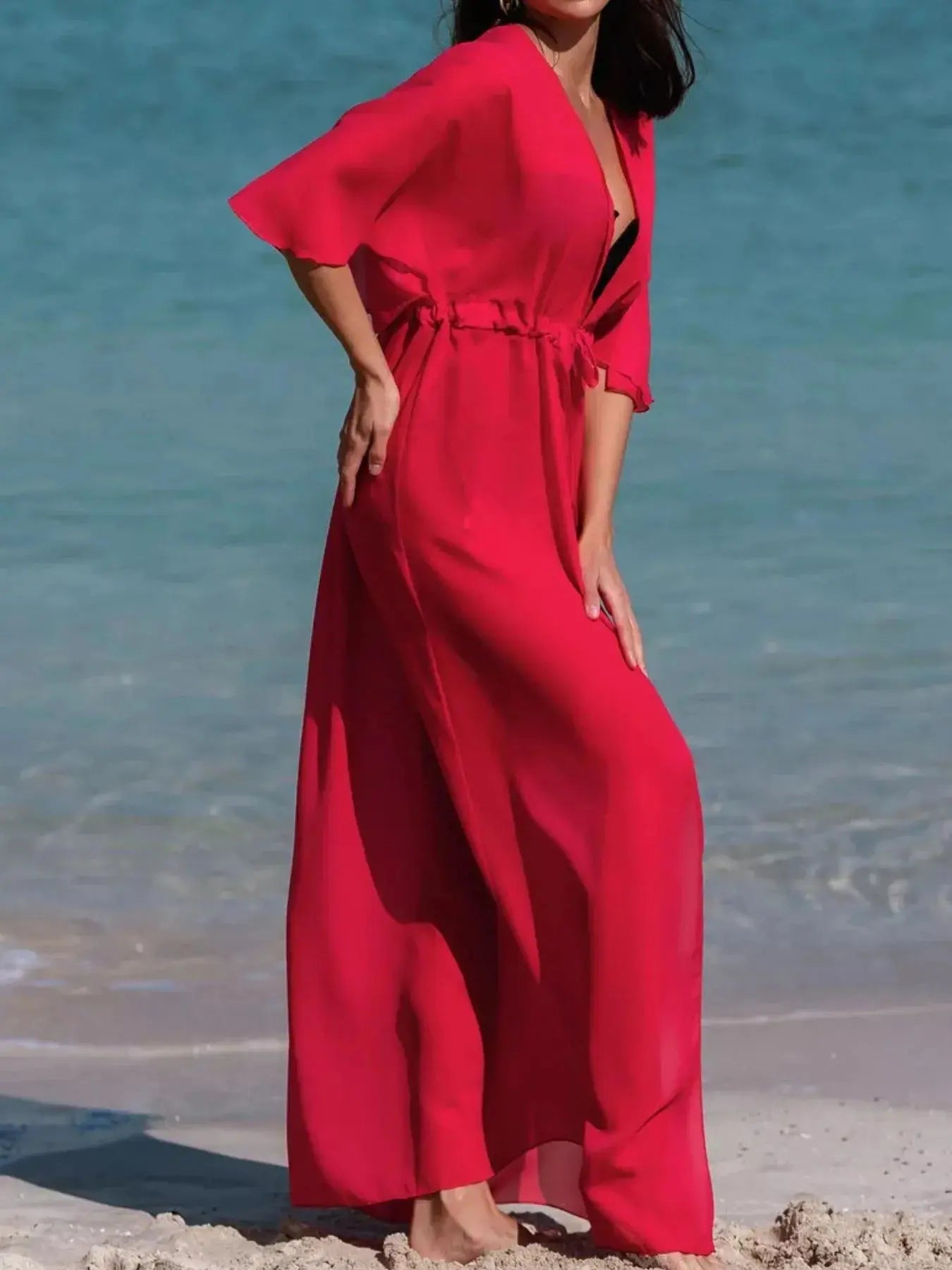 Solid Color Flutter Sleeve Cover Up  Style Ratio