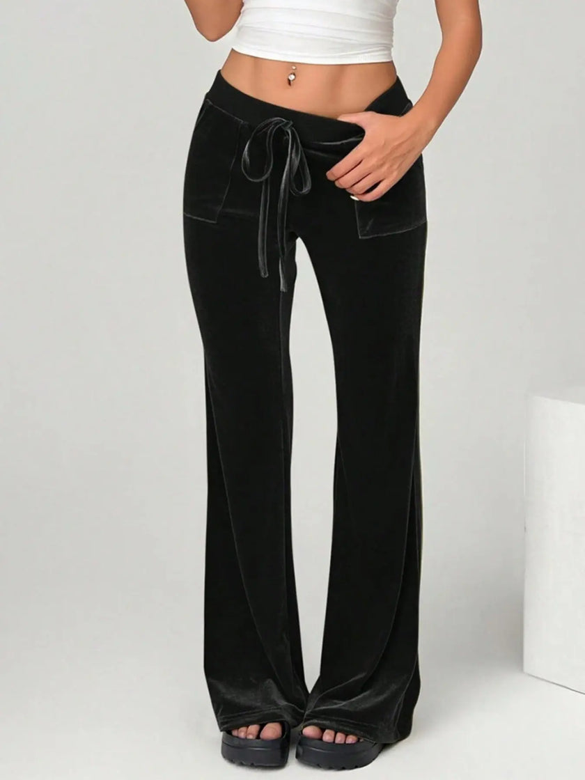 Velvet Flare Pants with Drawstring  Style Ratio
