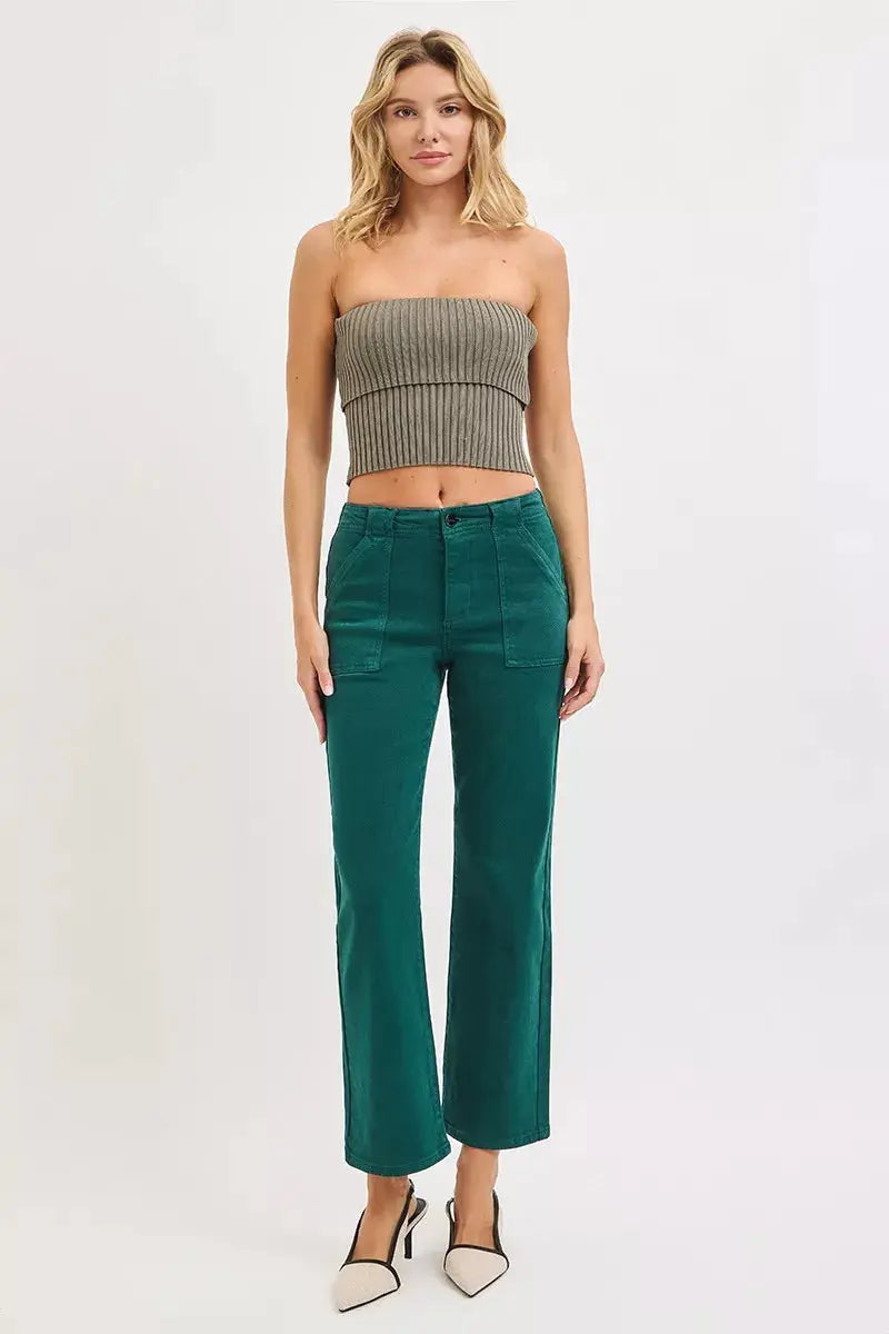 RISEN High Rise Ankle Flare Patch Pocket Jeans  Style Ratio