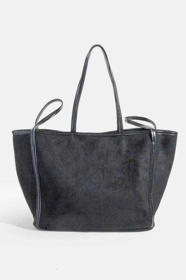 Fame Suede Tote Faux Leather Trim Shoulder Strap  Style Ratio