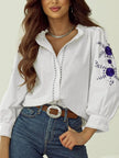 Frill Floral Embroidered Sleeve Blouse  Style Ratio