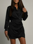 Collared Neck Long Sleeve Satin Dress  Style Ratio
