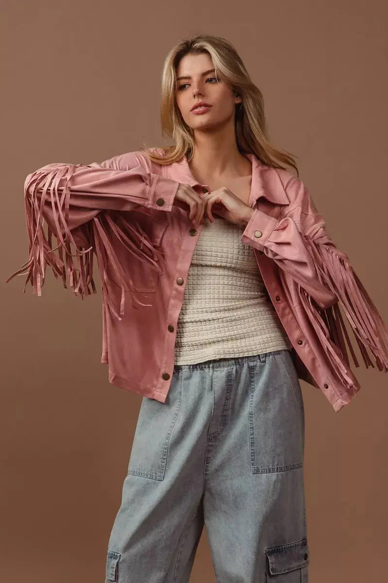 BiBi Suede Fringe Long Sleeve Jacket  Style Ratio