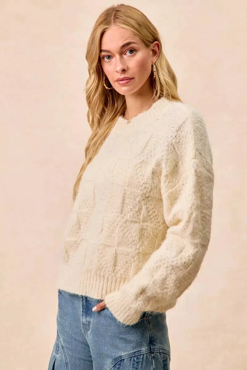 BiBi Checker Board Drop Shoulder Sweater  Style Ratio