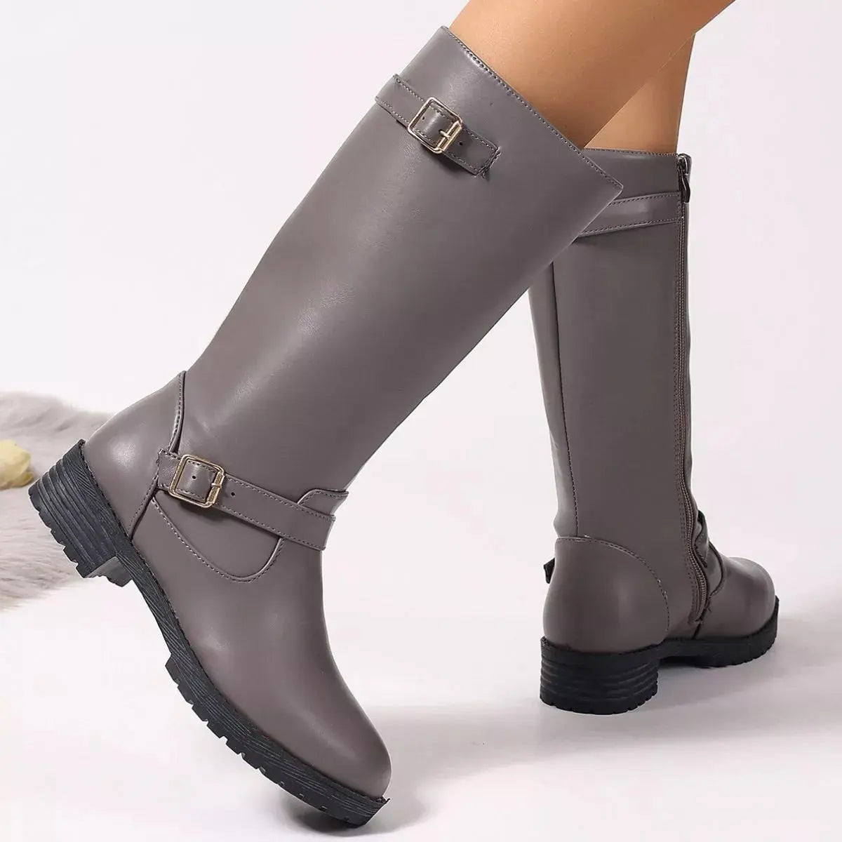 Round Toe Block Heels Boots  Style Ratio