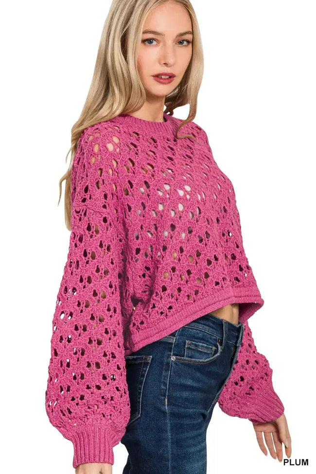 Zenana Oversized Cropped Crochet Knit Sweater  Style Ratio
