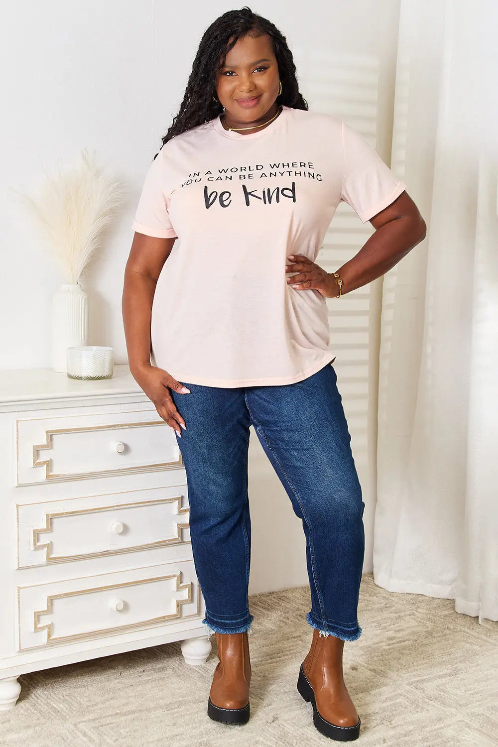 Simply Love Be Kind Graphic Cuffed Short Sleeve Shirt  Style Ratio