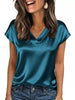 Satin V-Neck Cap Sleeve Blouse  Style Ratio