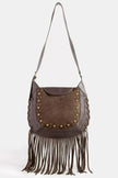 Fame Rivet Trim Suede Fringe Shoulder Bag  Style Ratio
