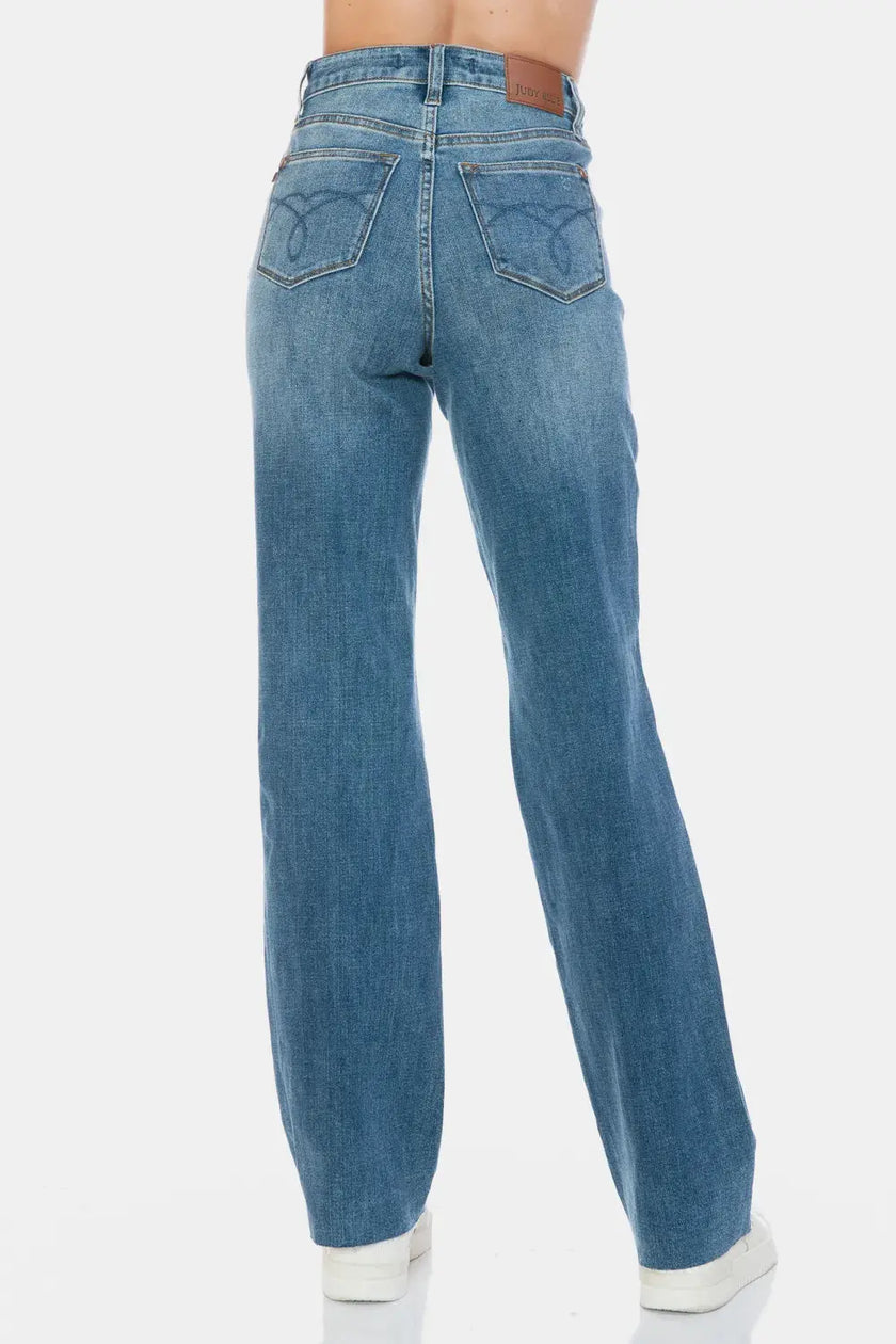 Judy Blue Full Size Tummy Control Cut Raw Hem Straight Jeans  Style Ratio
