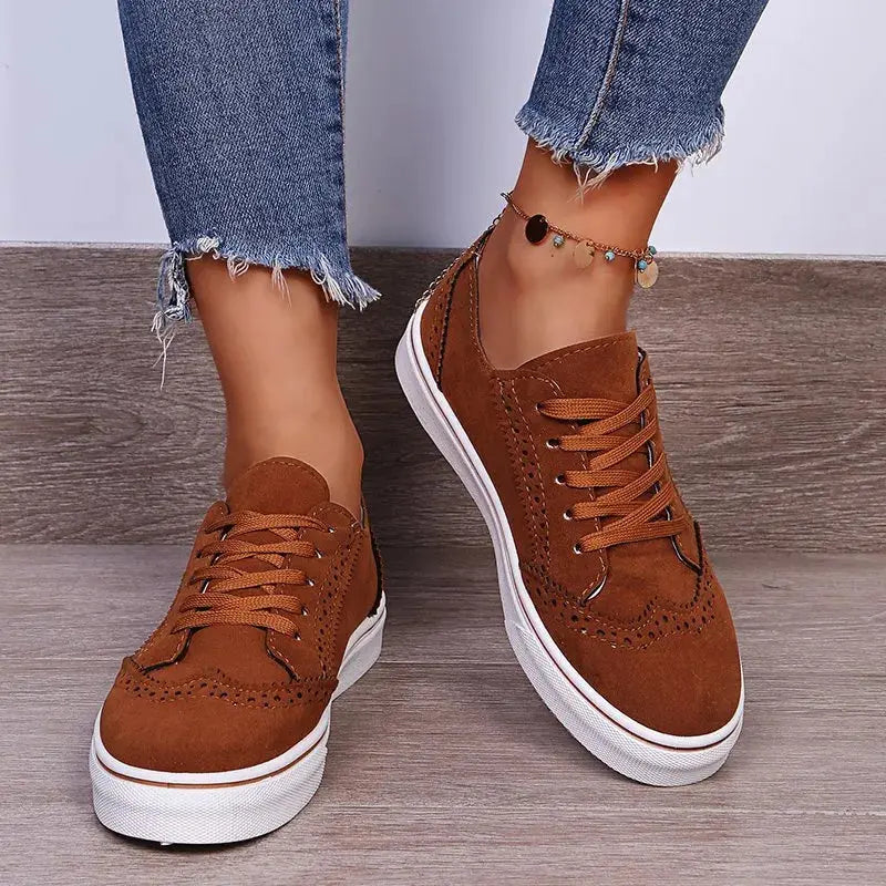 Lace-Up Suedette Flat Sneakers  Style Ratio