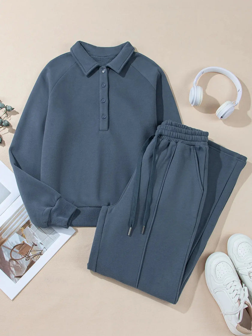 Collared Sweatshirt and High Waist Pants Active Set  Style Ratio