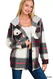 Zenana Plaid Drawstring Hooded Fleece Shacket  Style Ratio
