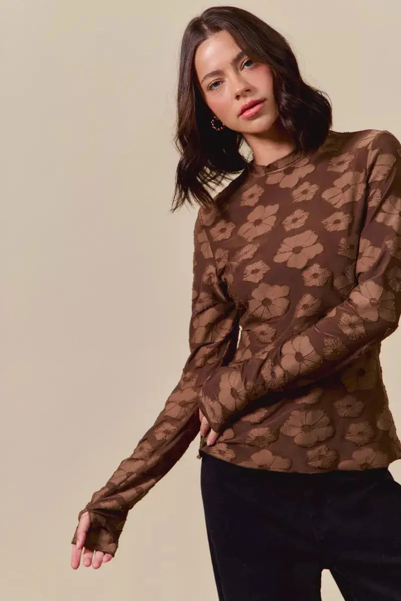 SO ME Stretched Jacquard Long Sleeve Top  Style Ratio