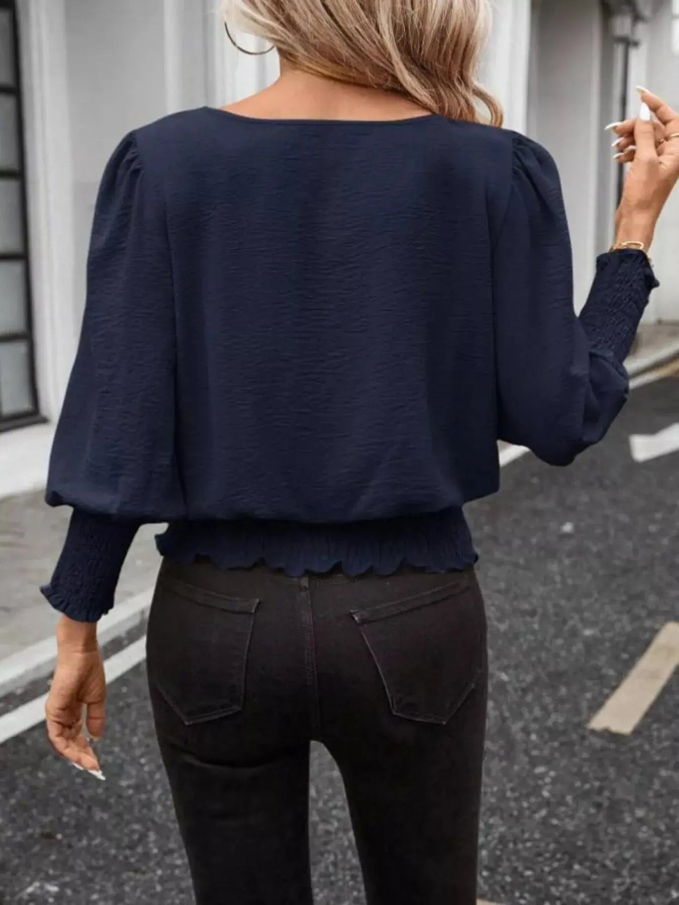 Smocked Waist Round Neck Blouse  Style Ratio