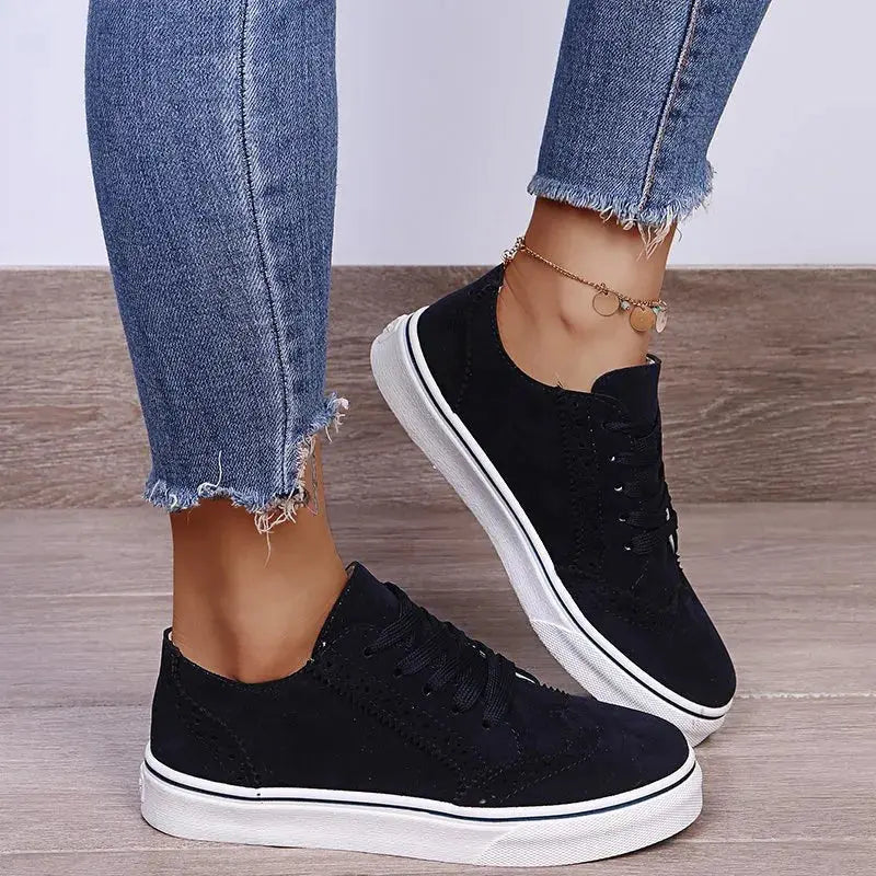 Lace-Up Suedette Flat Sneakers  Style Ratio