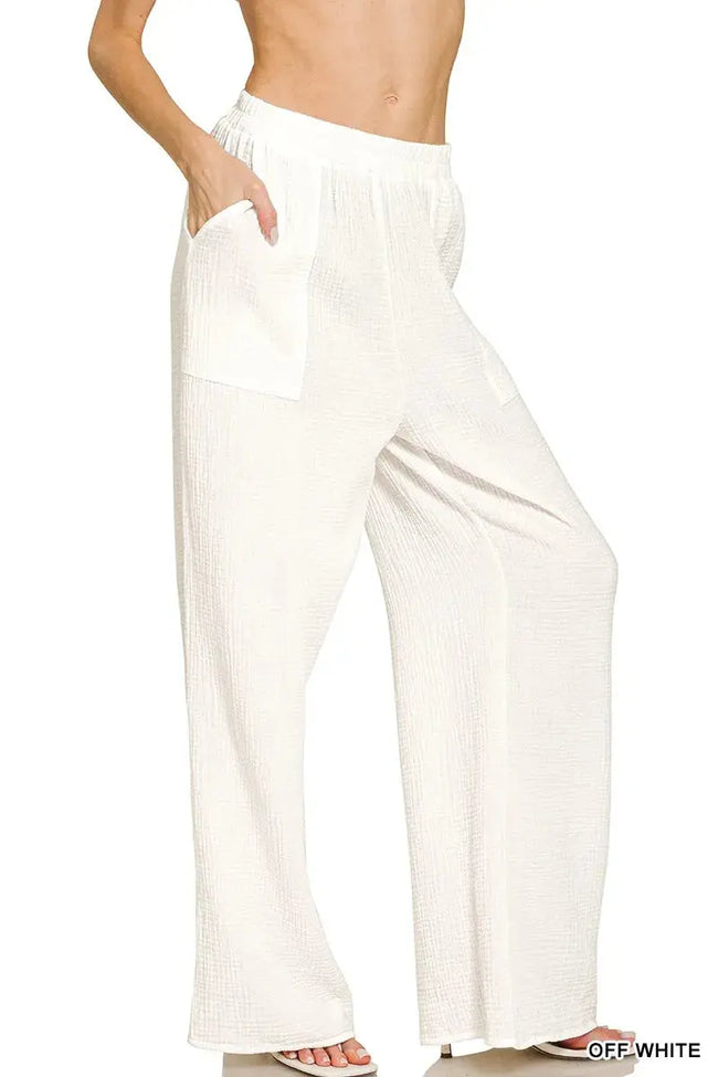 Zenana Double Gauze Elastic Band Pants  Style Ratio