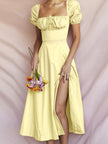Puff Sleeve Tie Front Slit Midi Dress  Style Ratio