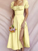 Puff Sleeve Tie Front Slit Midi Dress  Style Ratio