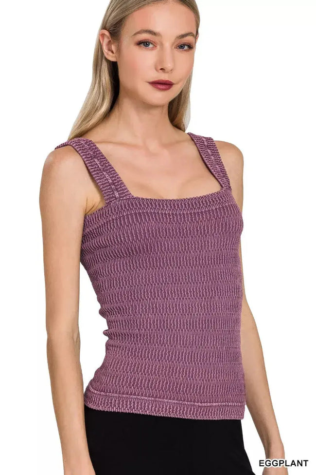 Zenana Seamless Winkle Stone Washed Tank Top  Style Ratio