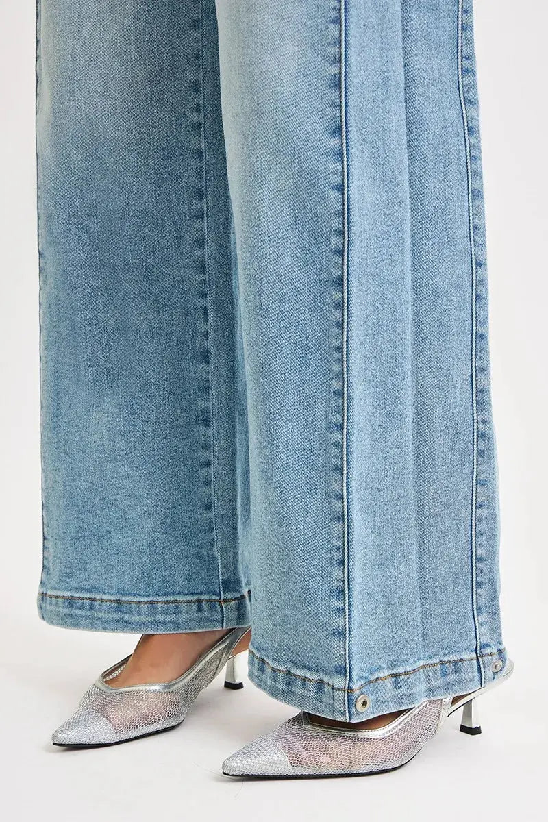 RISEN Mid Rise Wide Barrel Transferable Leg Snap Jeans  Style Ratio
