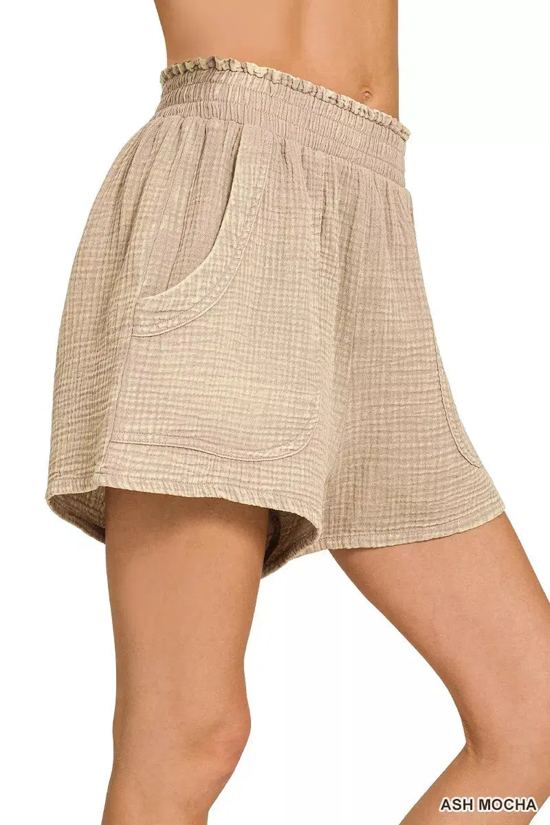 Zenana Washed Double Gauze Shorts  Style Ratio