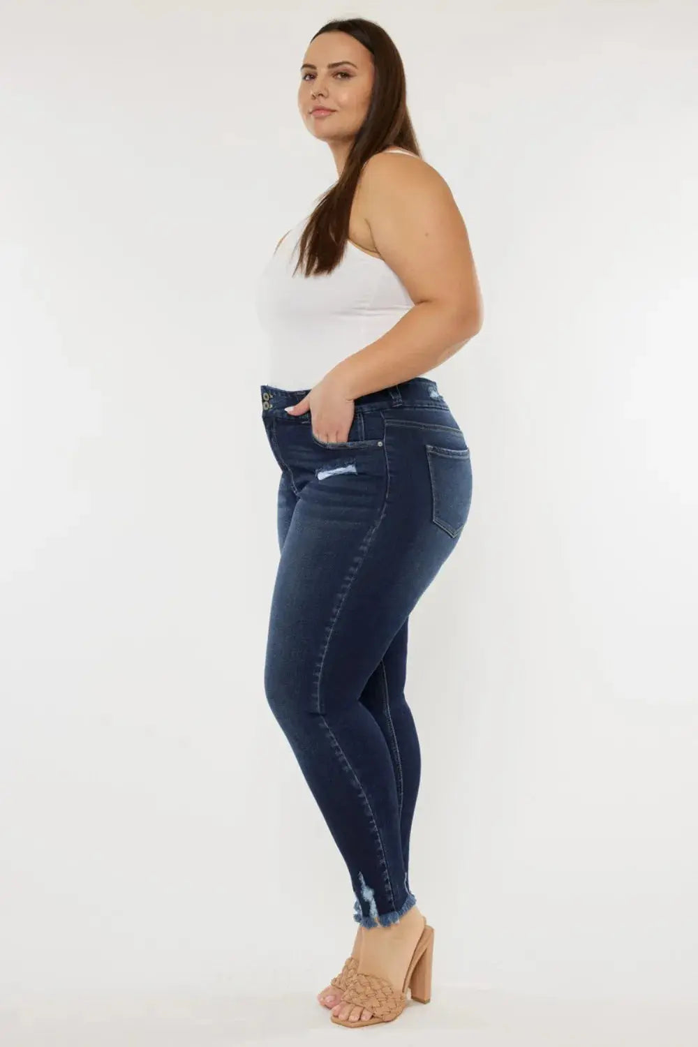 Kancan Full Size Cat's Whiskers Raw Hem High Waist Jeans  Style Ratio
