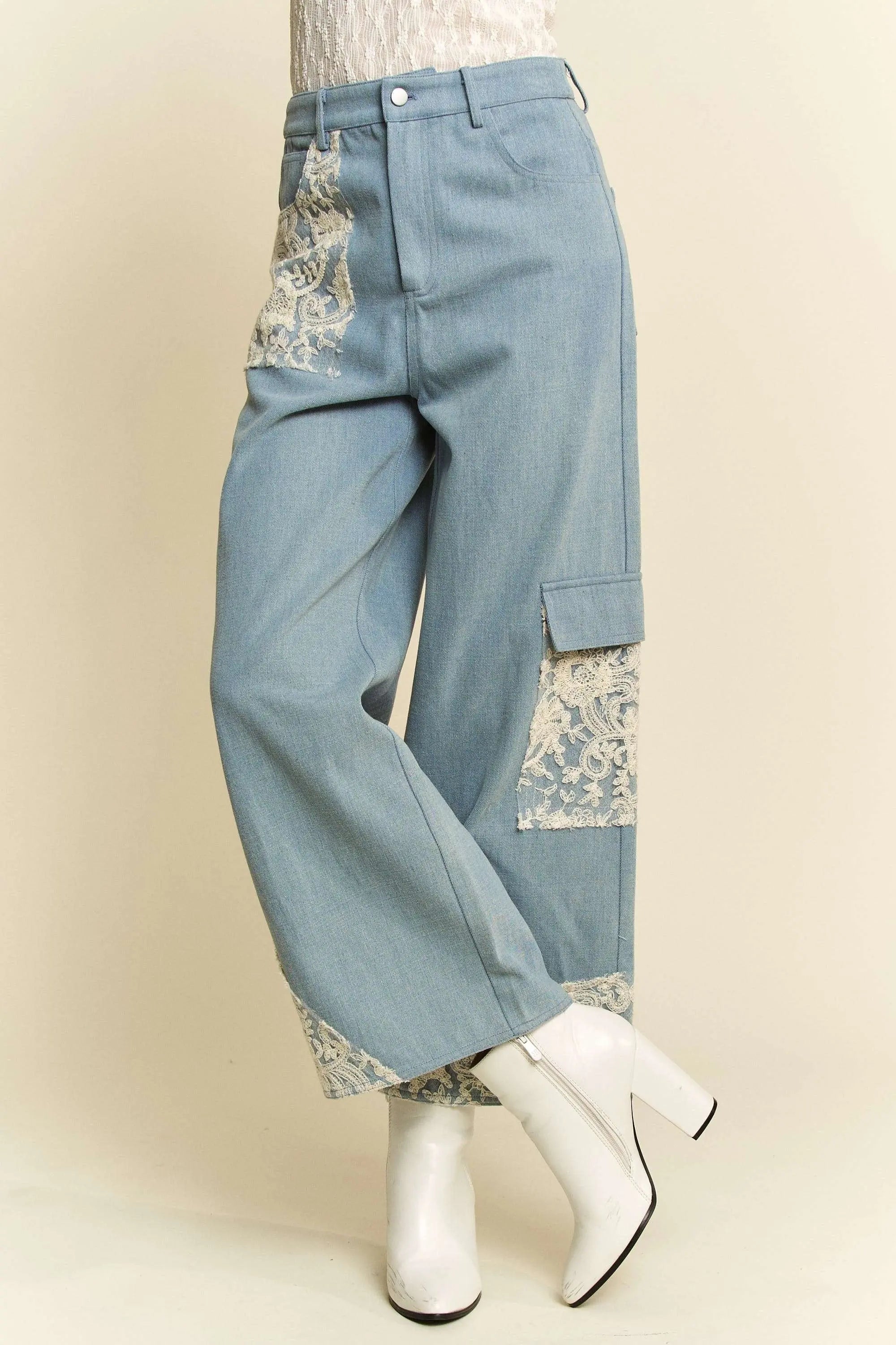 Davi & Dani Lace Applique Wide Leg Jeans  Style Ratio