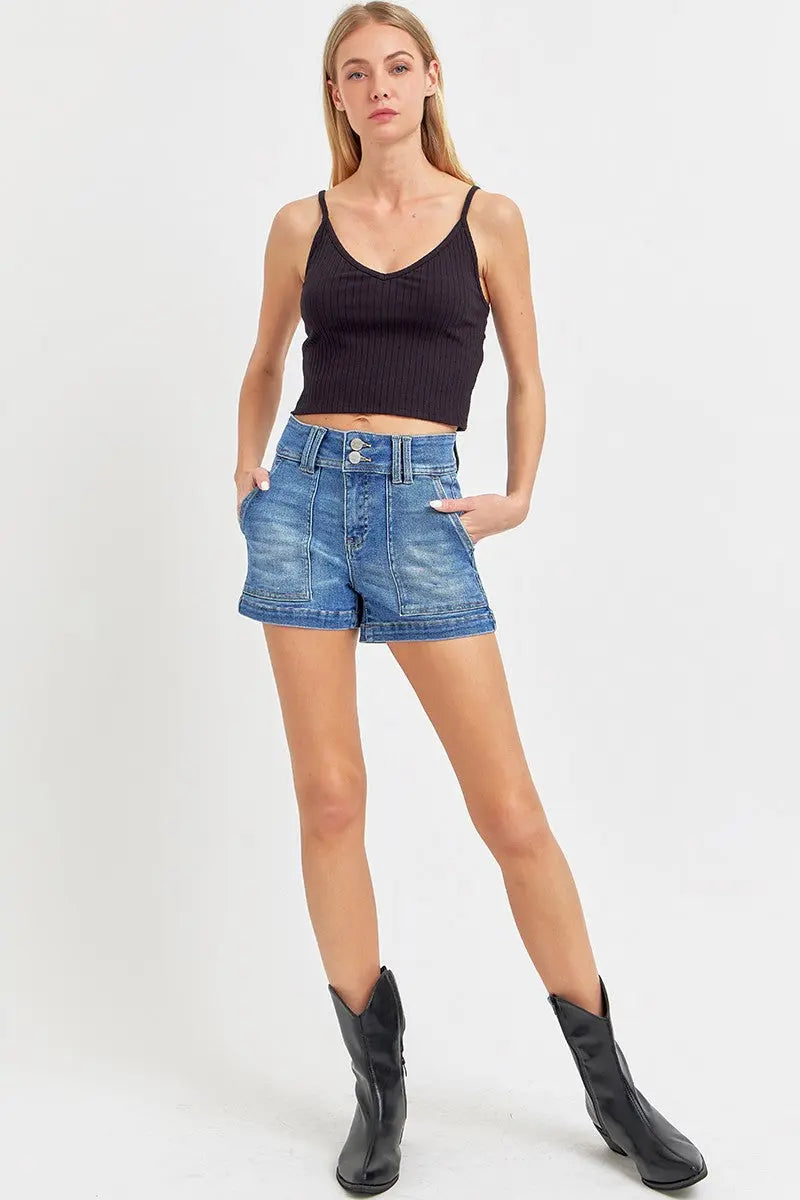 RISEN Full Size High Rise Patched Front Pocket Shorts  Style Ratio