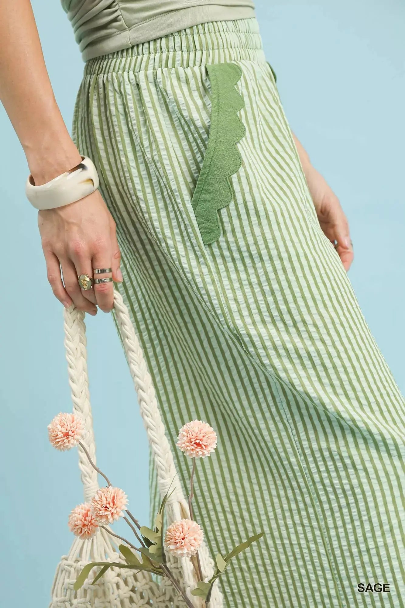 Umgee Stripe Scallop Hem Wide Leg Pants  Style Ratio