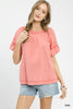 Umgee Round Neck Puff Sleeve Top with Contrast Stitch Detail  Style Ratio