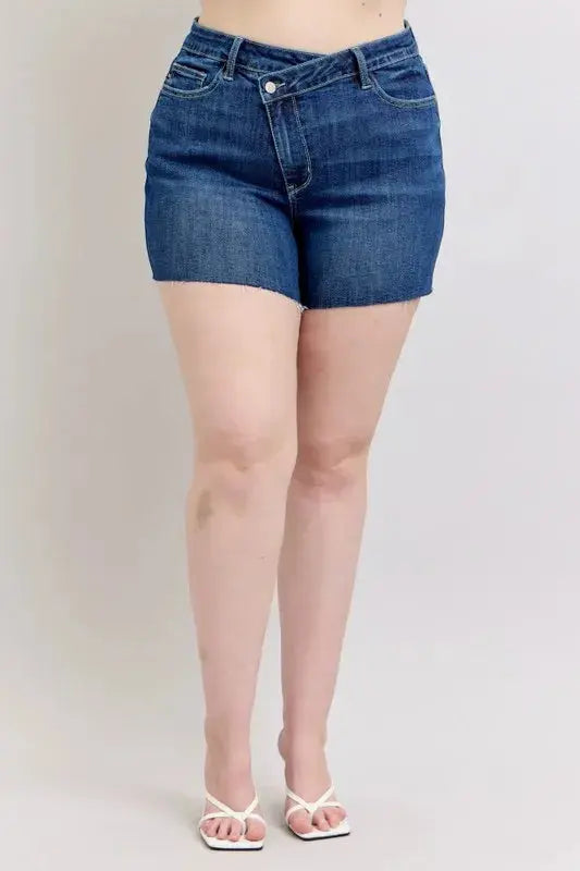 Judy Blue High Waist Criss-Cross Waistband Denim Shorts  Style Ratio