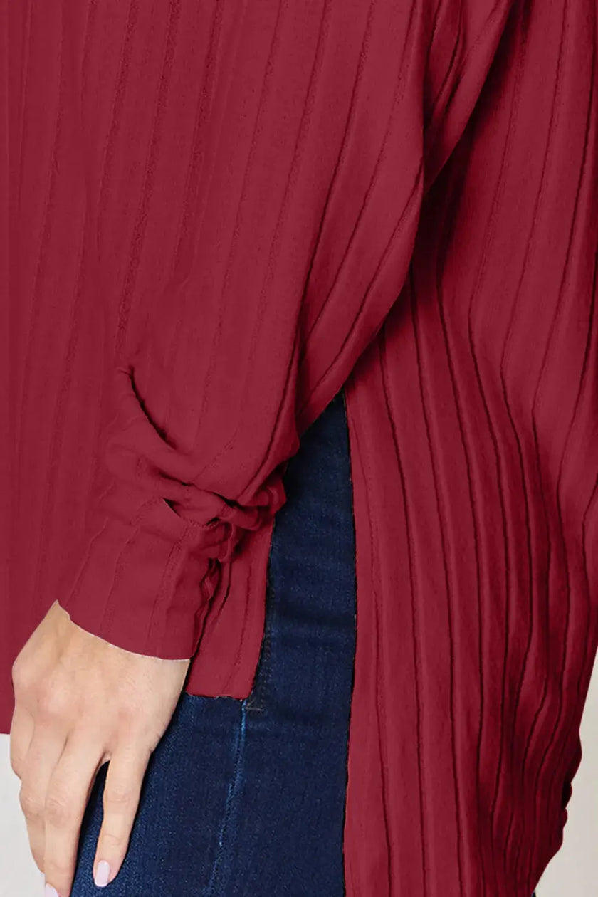 Basic Bae Full Size Ribbed Round Neck Long Sleeve Shirt  Style Ratio