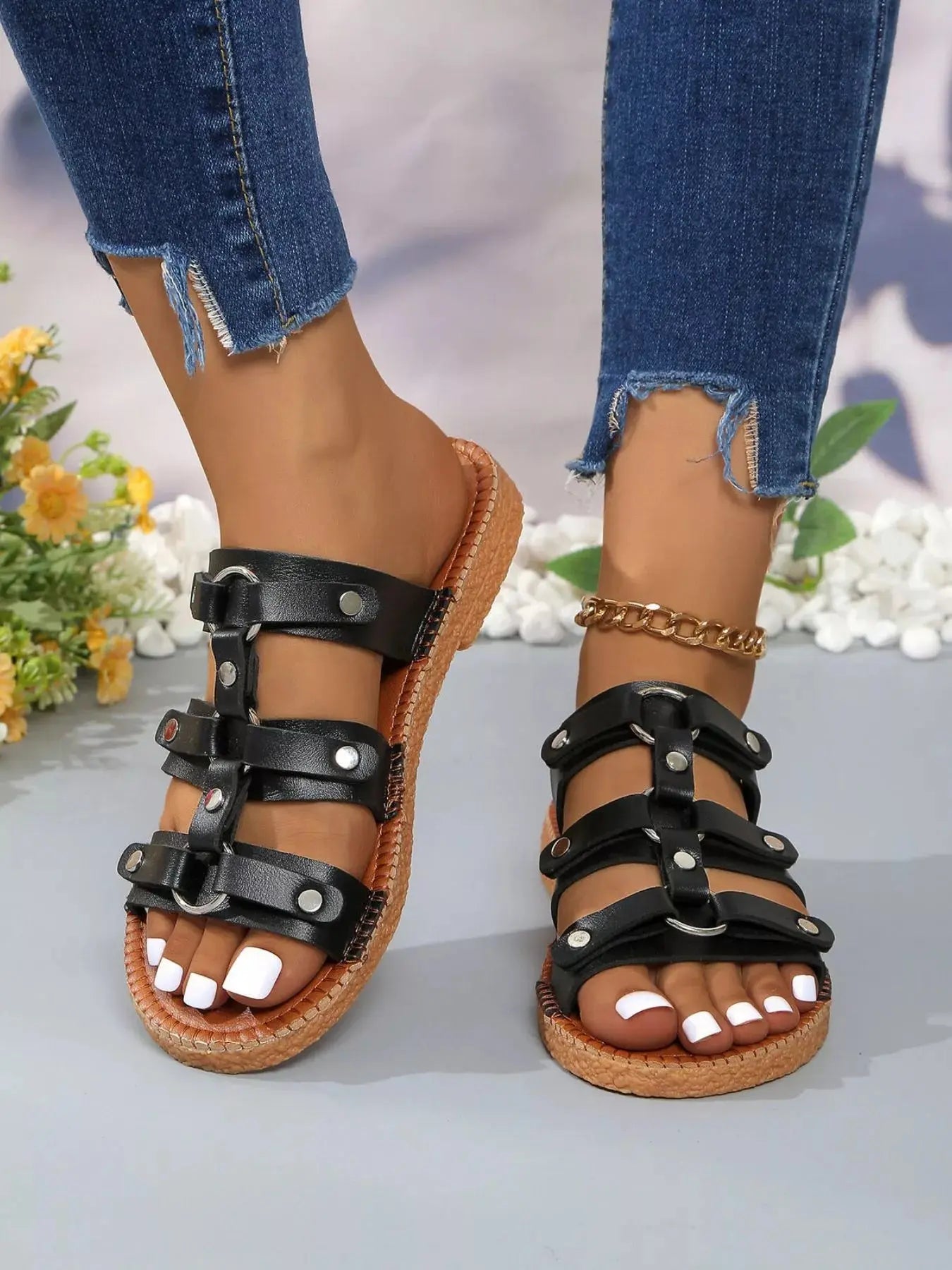 Studded Open Toe Sandals  Style Ratio
